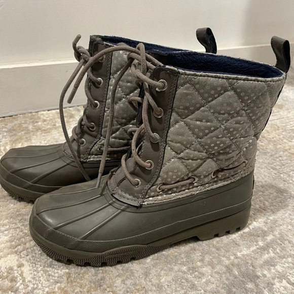 Sperry Saltwater Quilted Grey Silver Polka Dot Duck Boots STS92449 Womens Size 5 - Picture 3 of 9